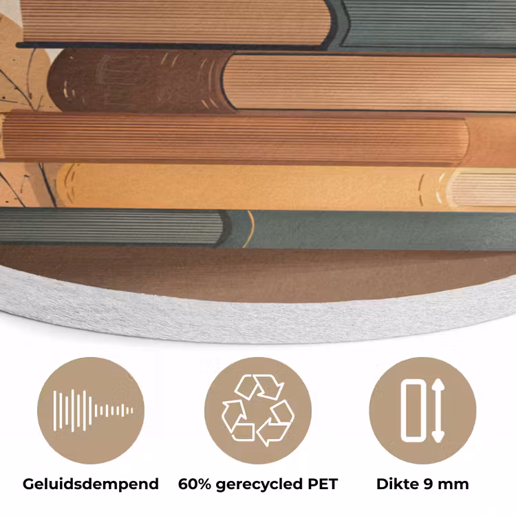 Boeken - Toren - Koffie - Beige Akoestische PET Vilt - Rond klein -closeup_NL