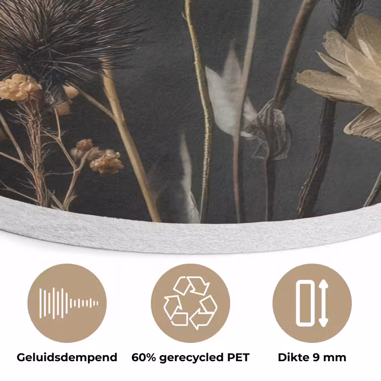 Boeket - Bloemen - Licht - Zwart Akoestische PET Vilt - Rond klein -closeup_NL