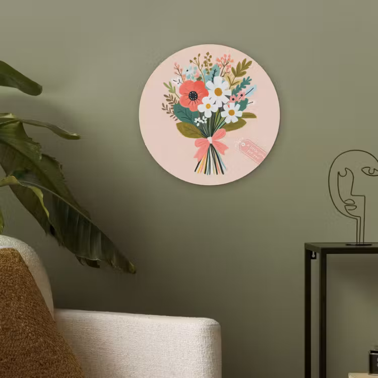 Boeket - Strikje - Kaartje - Quote Akoestische PET Vilt - Rond klein -sfeer2