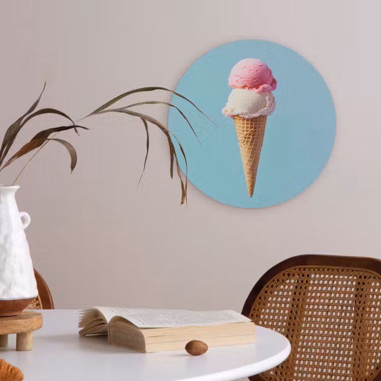 Bolletjes - Schepijs - Hoorntje - Blauw Akoestische PET Vilt - Rond klein -sfeer3