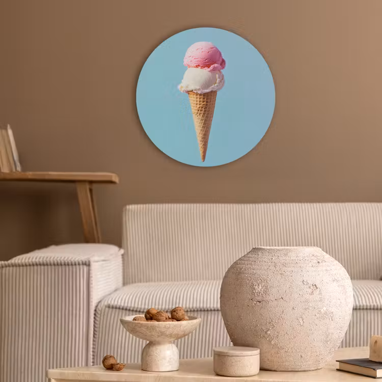 Bolletjes - Schepijs - Hoorntje - Blauw Akoestische PET Vilt - Rond klein -sfeer1