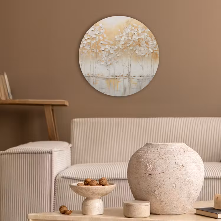 Bomen - Kunst - Acryl - Natuur Akoestische PET Vilt - Rond klein -sfeer1