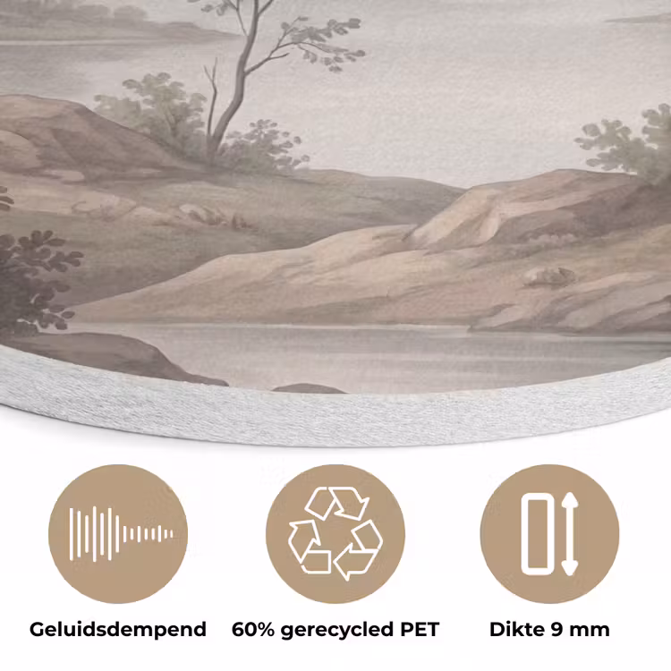 Bomen - Meer - Bergen - Illustratie Akoestische PET Vilt - Rond klein -closeup_NL