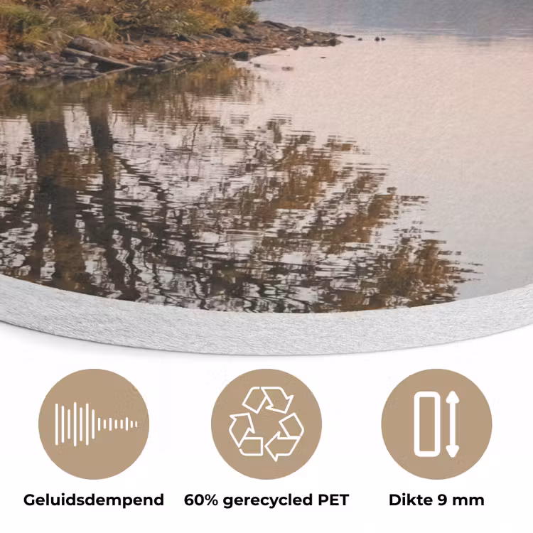 Bomen - Reflectie - Water - Zonsopgang - Serene Akoestische PET Vilt - Rond klein -closeup_NL