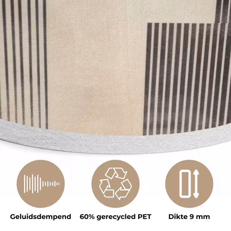 Boog - Strepen - Minimalistisch - Zwart Akoestische PET Vilt - Rond klein -closeup_NL
