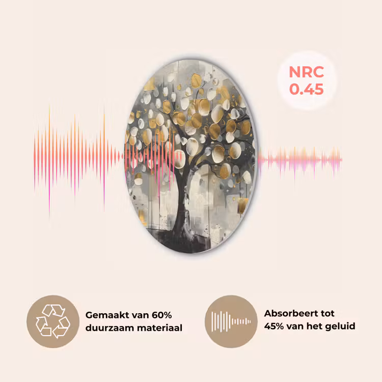 Boom - Abstract - Beige - Goud - Zwart Akoestische PET Vilt - Rond klein -USP_NL