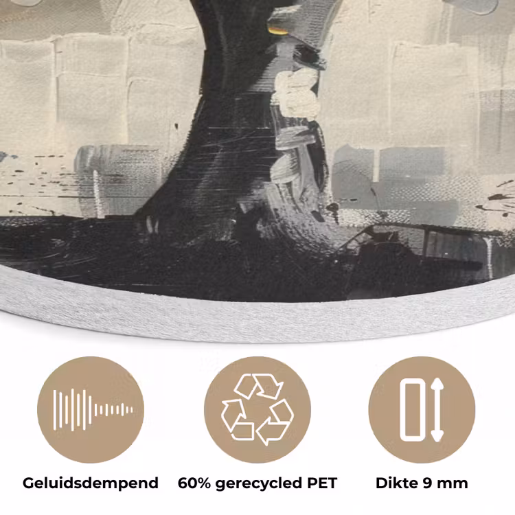 Boom - Abstract - Beige - Goud - Zwart Akoestische PET Vilt - Rond klein -closeup_NL