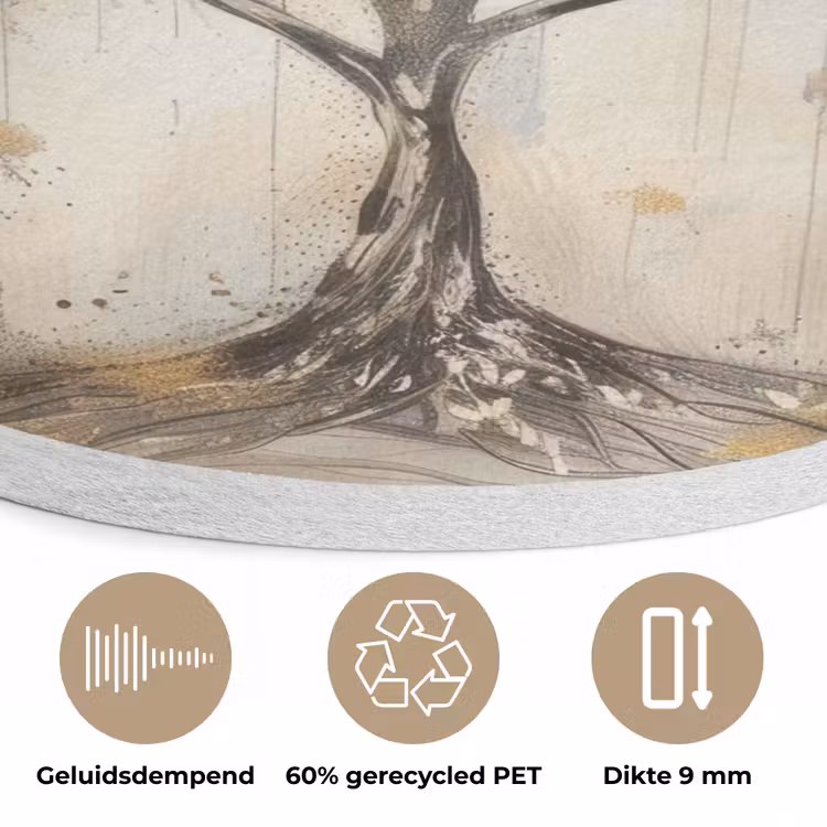 Boom - Beige - Goud - Verflook - Grijs Akoestische PET Vilt - Rond klein -closeup_NL