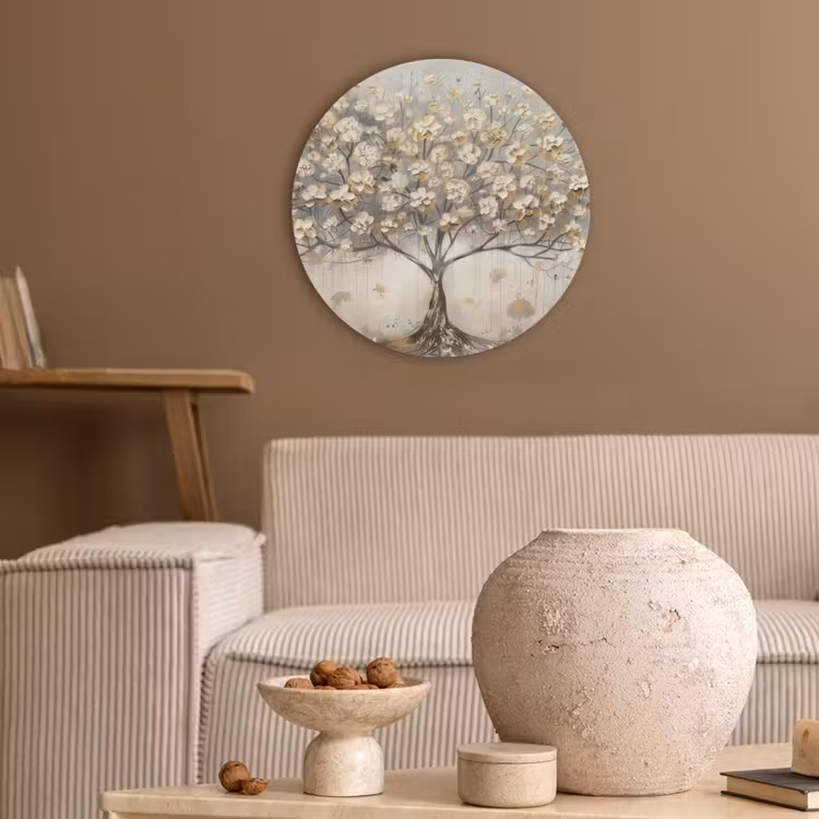 Boom - Beige - Goud - Verflook - Grijs Akoestische PET Vilt - Rond klein -sfeer1