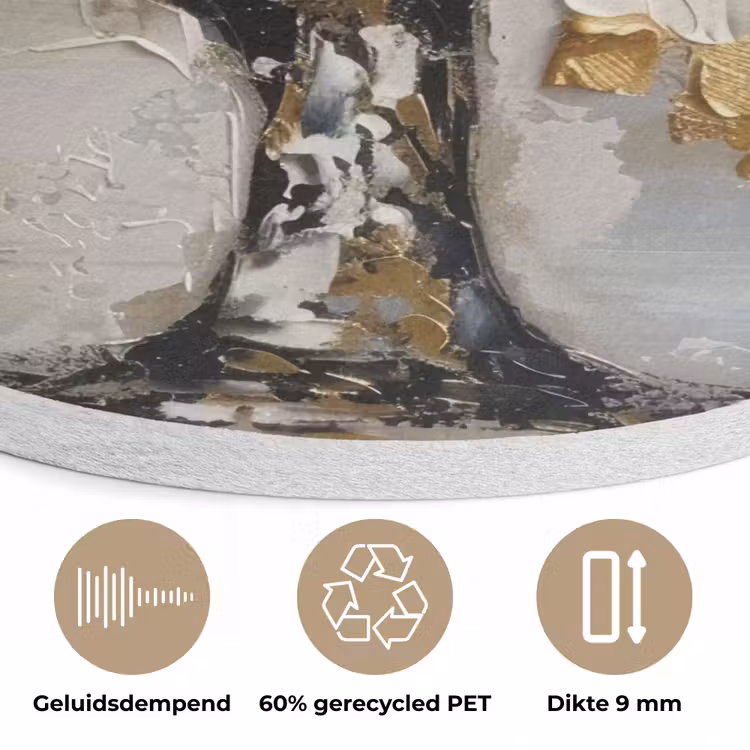 Boom - Beige - Grijs - Goud - Abstract Akoestische PET Vilt - Rond klein -closeup_NL