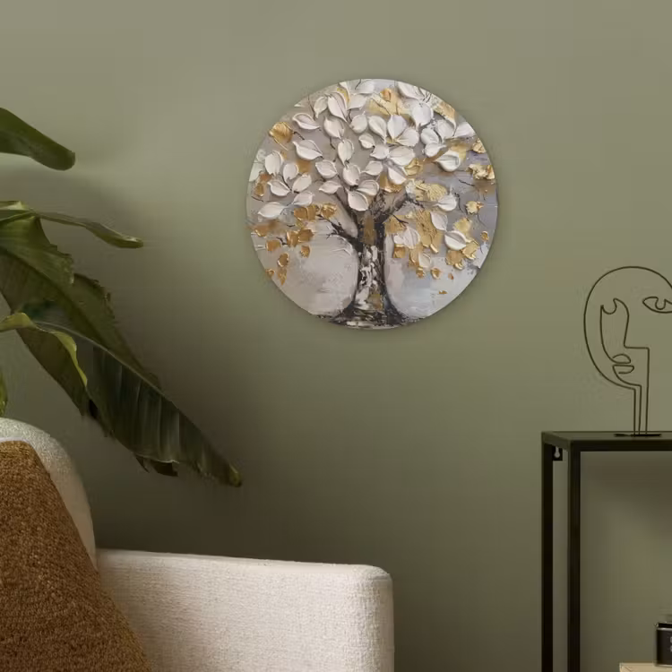 Boom - Beige - Grijs - Goud - Abstract Akoestische PET Vilt - Rond klein -sfeer2