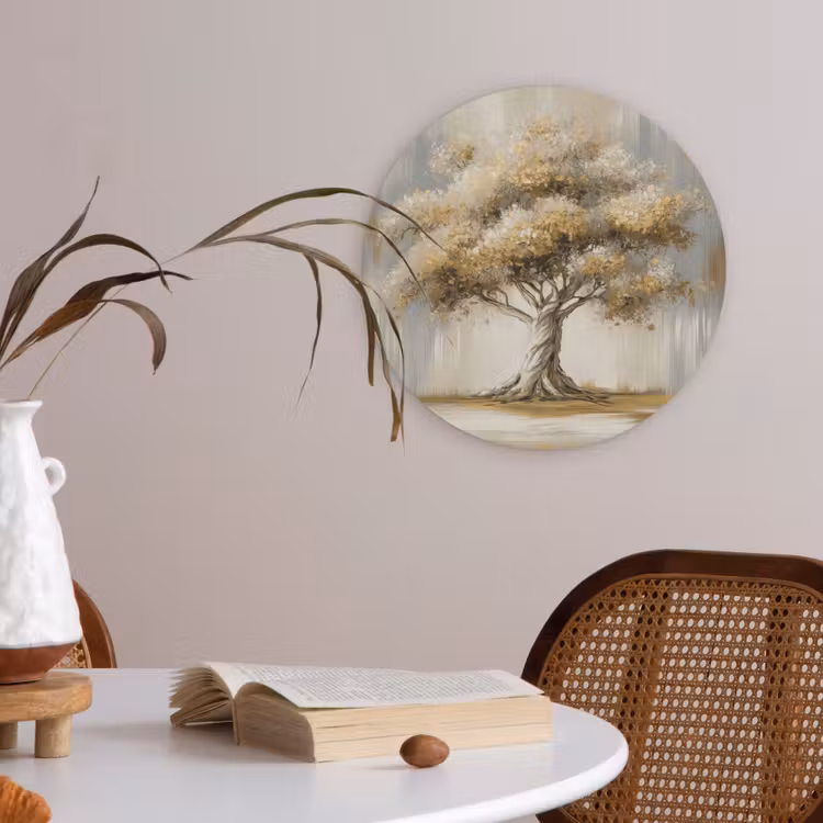 Boom - Bladeren - Abstract - Wit Akoestische PET Vilt - Rond klein -sfeer3