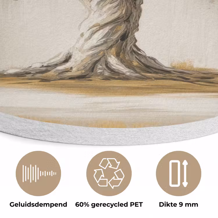 Boom - Bladeren - Abstract - Wit Akoestische PET Vilt - Rond klein -closeup_NL