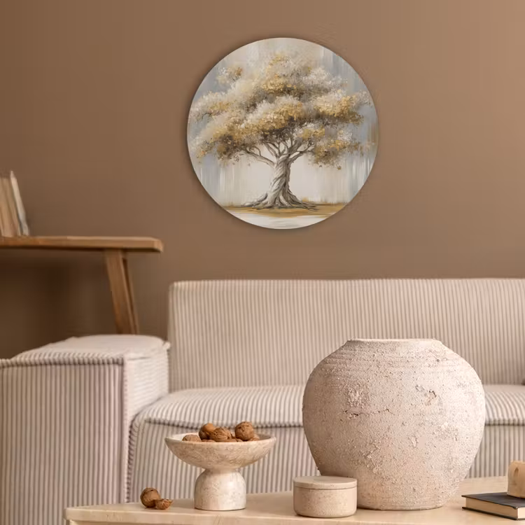 Boom - Bladeren - Abstract - Wit Akoestische PET Vilt - Rond klein -sfeer1