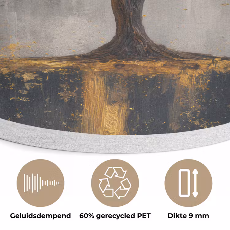 Boom - Bladeren - Goud - Abstract Akoestische PET Vilt - Rond klein -closeup_NL
