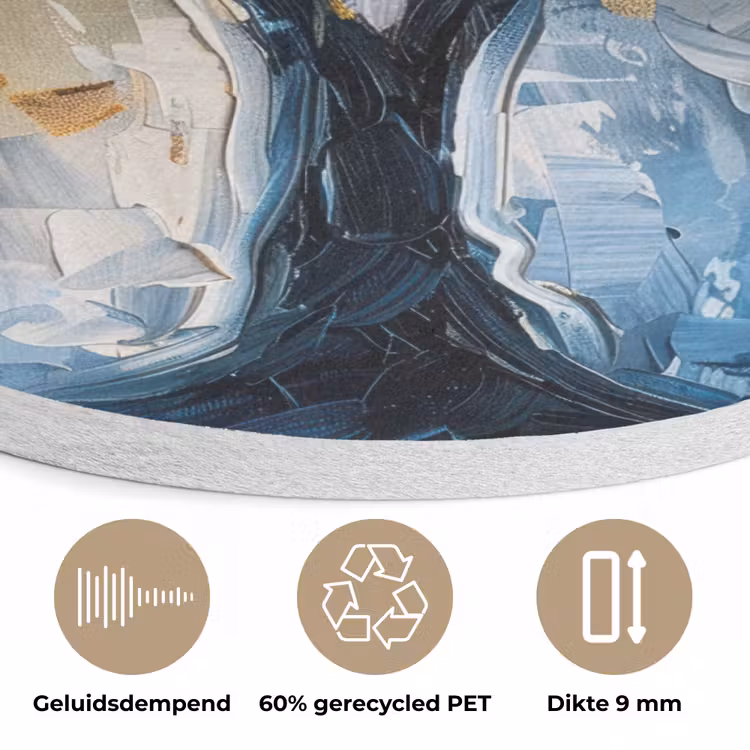 Boom - Blauw - Goud - Abstract Akoestische PET Vilt - Rond klein -closeup_NL
