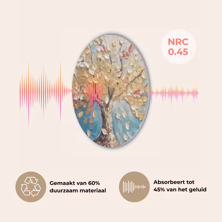 Boom - Blauw - Goud - Abstract - Modern Akoestische PET Vilt - Rond klein -USP_NL