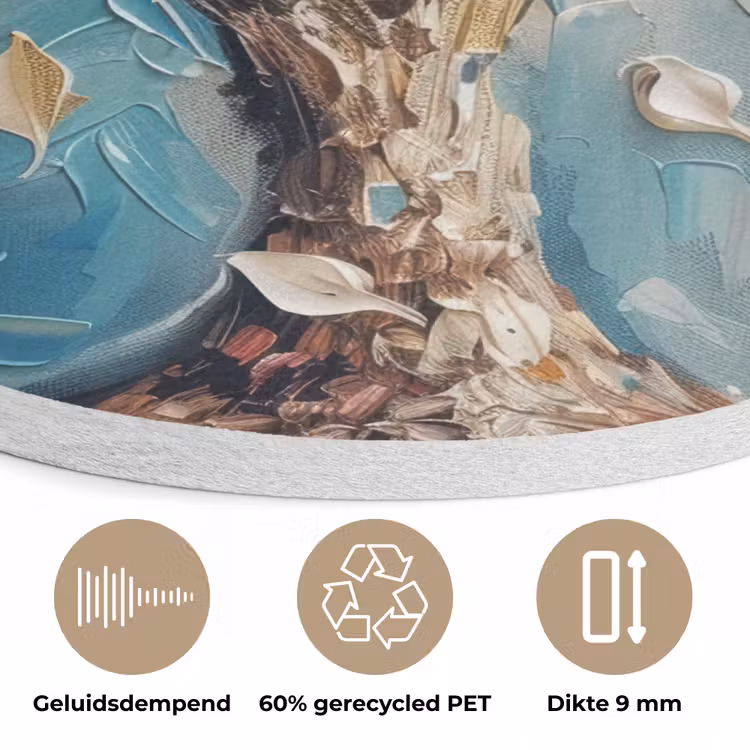 Boom - Blauw - Goud - Abstract - Modern Akoestische PET Vilt - Rond klein -closeup_NL