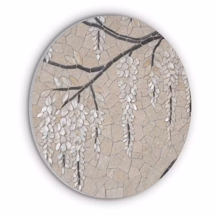 Boom - Bloemen - Mozaïek - Kunst - Wit Akoestische PET Vilt - Rond klein -3d