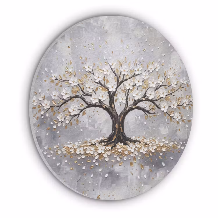 Boom - Bloemen - Natuur - Abstract - Wit Akoestische PET Vilt - Rond klein -3d