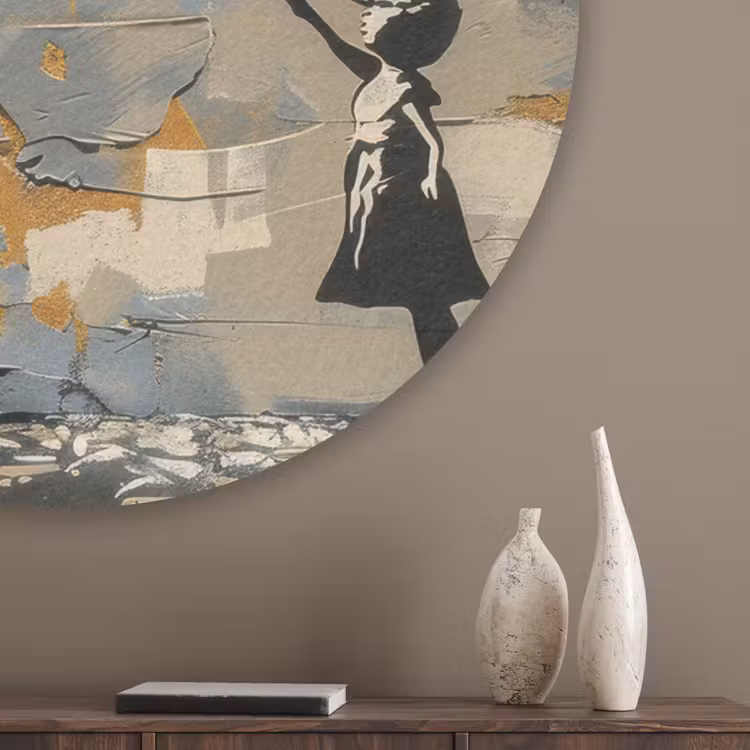 Boom - Graffiti - Banksy Style - Balloon Girl Akoestische PET Vilt - Rond klein -sfeer5_closeup