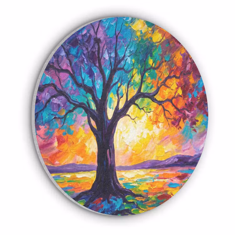 Boom - Landschap - Natuur - Abstract - Kleurrijk Akoestische PET Vilt - Rond klein -3d