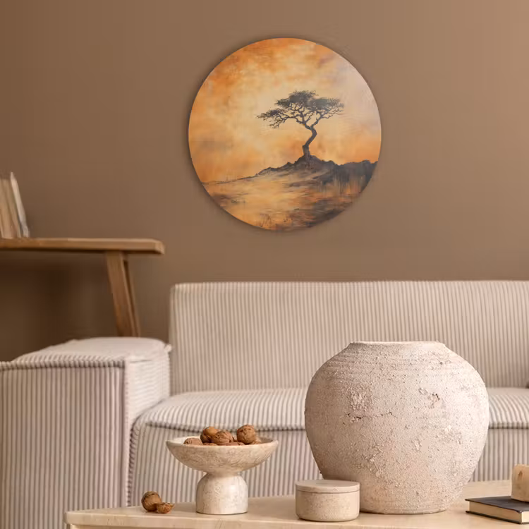 Boom - Landschap - Oranje Akoestische PET Vilt - Rond klein -sfeer1
