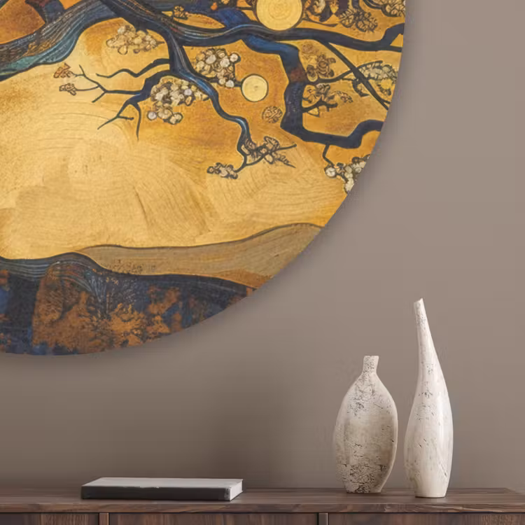 Boom - Levensboom - Abstract - Goud Akoestische PET Vilt - Rond klein -sfeer5_closeup
