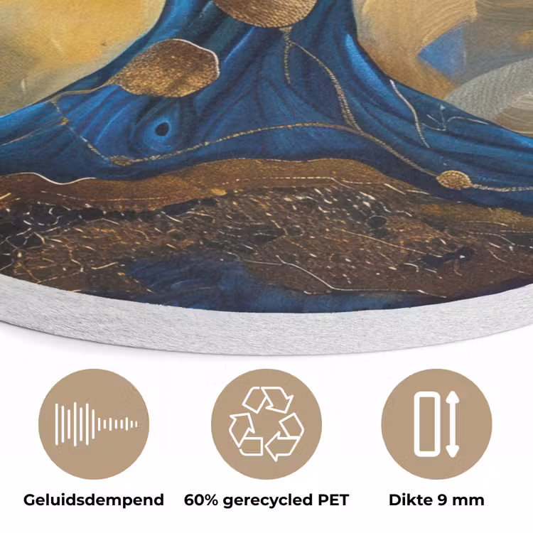 Boom - Levensboom - Blauw - Goud Akoestische PET Vilt - Rond klein -closeup_NL