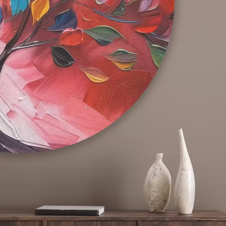 Boom - Levensboom - Kleurrijk - Abstract Akoestische PET Vilt - Rond klein -sfeer5_closeup