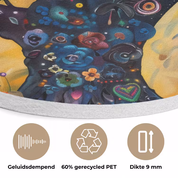 Boom - Levensboom - Kleurrijk - Bloemen - Modern Akoestische PET Vilt - Rond klein -closeup_NL