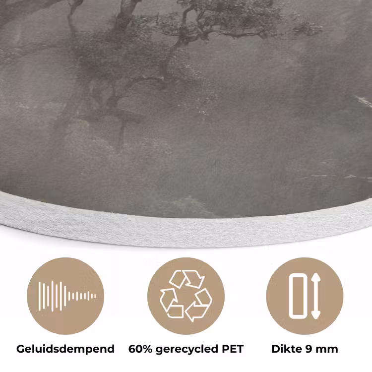 Boom - Mistig - Bos - Groen - Natuur Akoestische PET Vilt - Rond klein -closeup_NL