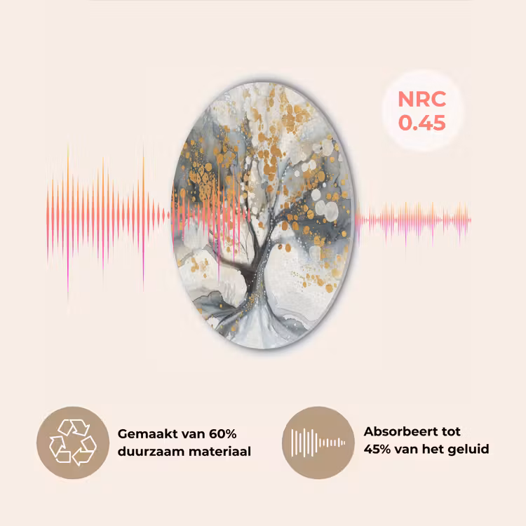 Boom - Modern - Abstract - Goud - Zwart - Wit Akoestische PET Vilt - Rond klein -USP_NL
