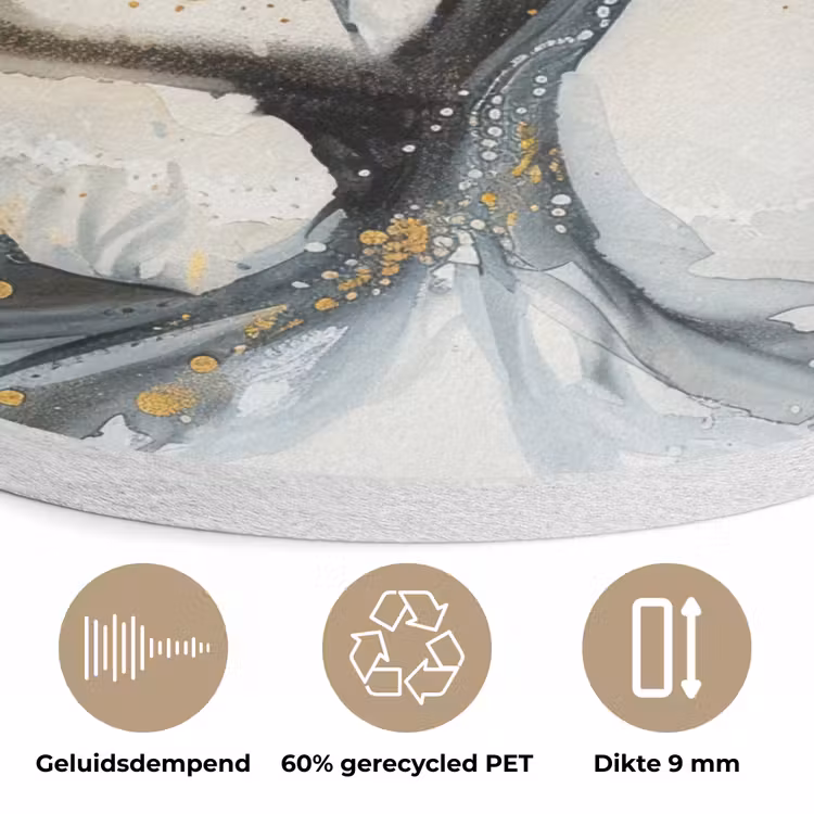 Boom - Modern - Abstract - Goud - Zwart - Wit Akoestische PET Vilt - Rond klein -closeup_NL