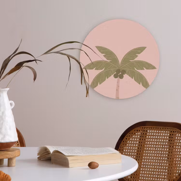 Boom - Palm - Natuur - Illustratie - Roze Akoestische PET Vilt - Rond klein -sfeer3