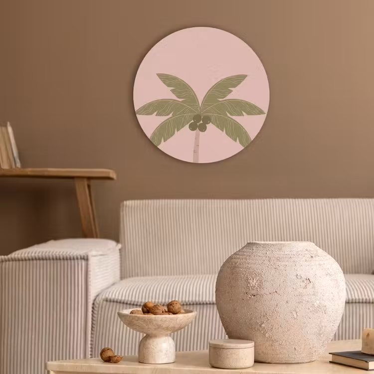 Boom - Palm - Natuur - Illustratie - Roze Akoestische PET Vilt - Rond klein -sfeer1