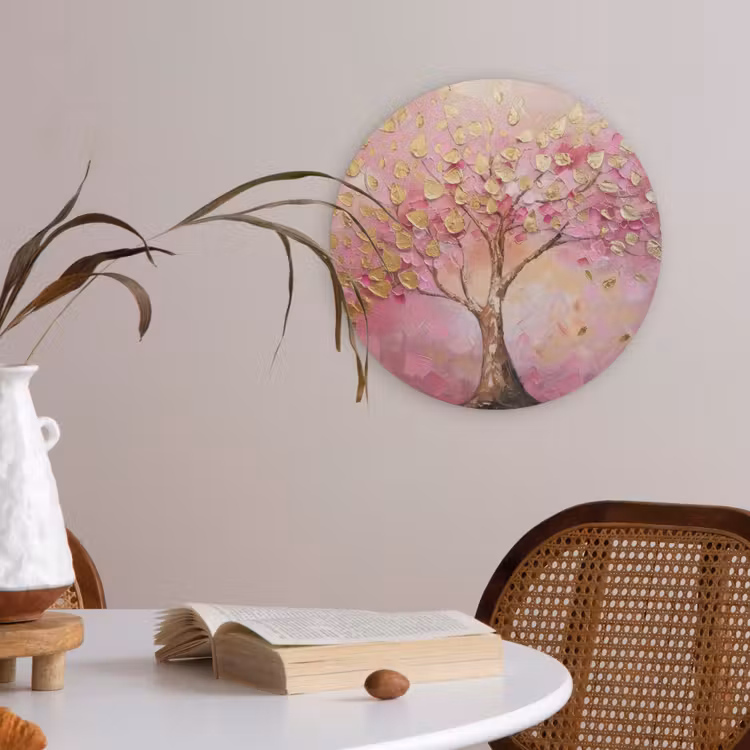 Boom - Roze - Goud - Modern Akoestische PET Vilt - Rond klein -sfeer3