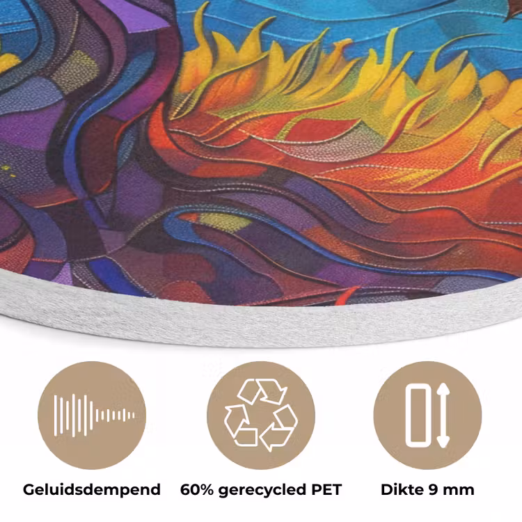 Boom - Zon - Verflook - Kleuren - Abstract Akoestische PET Vilt - Rond klein -closeup_NL