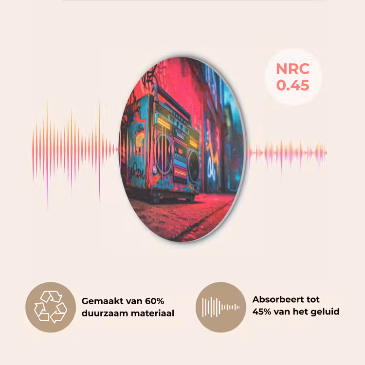 Boombox - Rood - Graffiti - Neon Akoestische PET Vilt - Rond klein -USP_NL