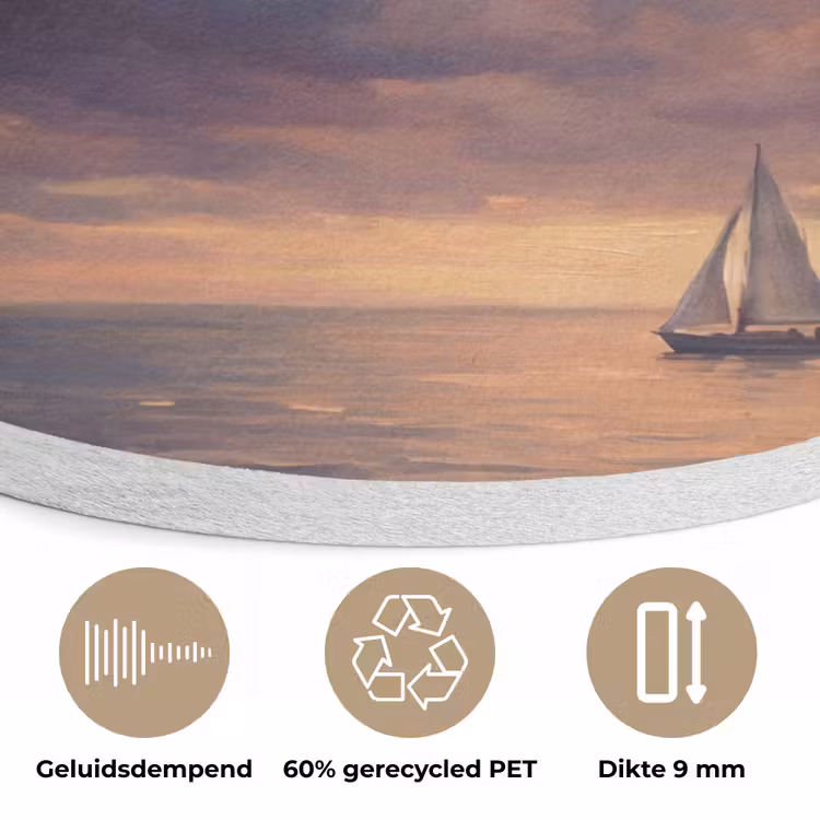 Boot - Zonsondergang - Zee - Natuur - Goud Akoestische PET Vilt - Rond klein -closeup_NL