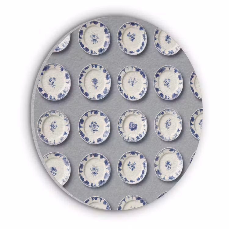 Borden - Bloemen - Blauw - Wit Akoestische PET Vilt - Rond klein 838 -3d