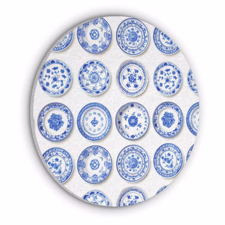 Borden - Bloemen - Patroon - Blauw Akoestische PET Vilt - Rond klein 838 -3d