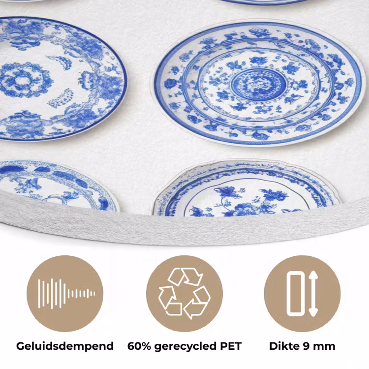 Borden - Bloemen - Patroon - Blauw Akoestische PET Vilt - Rond klein 838 -closeup_NL