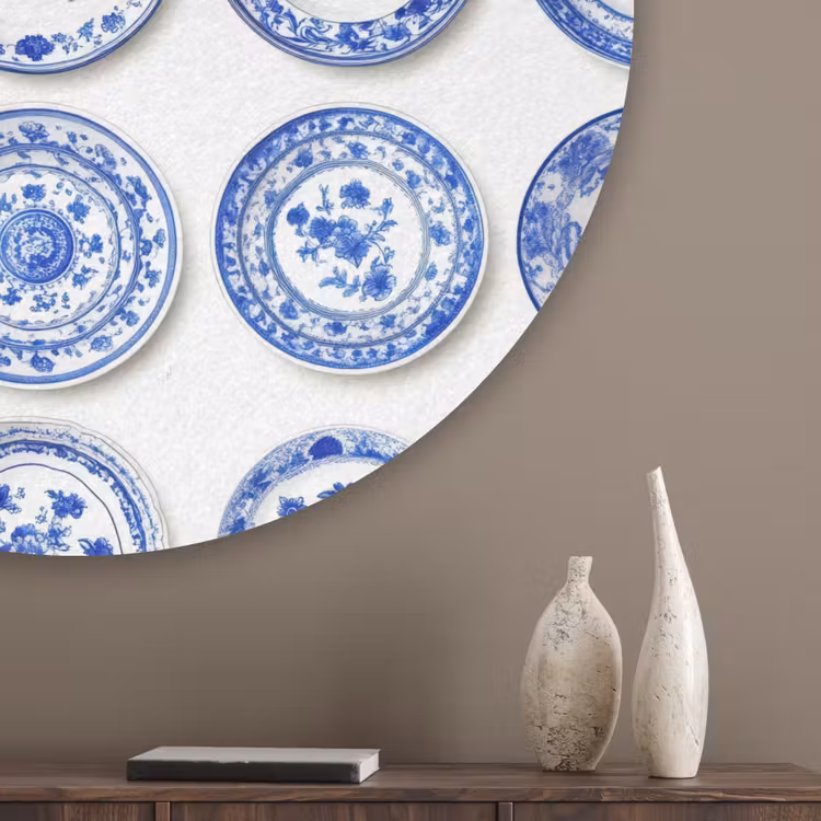 Borden - Bloemen - Patroon - Blauw Akoestische PET Vilt - Rond klein 838 -sfeer5_closeup