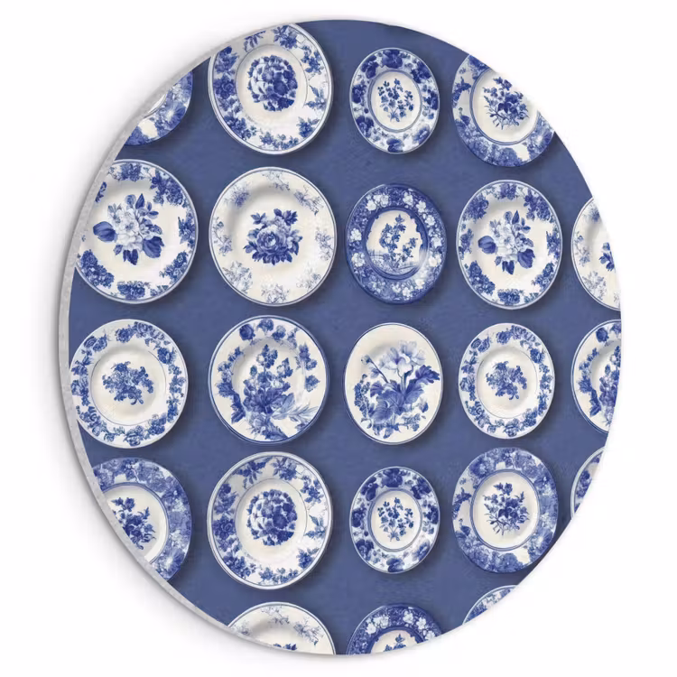 Borden - Floraal - Blauw Akoestische PET Vilt - Rond klein 838 -3d