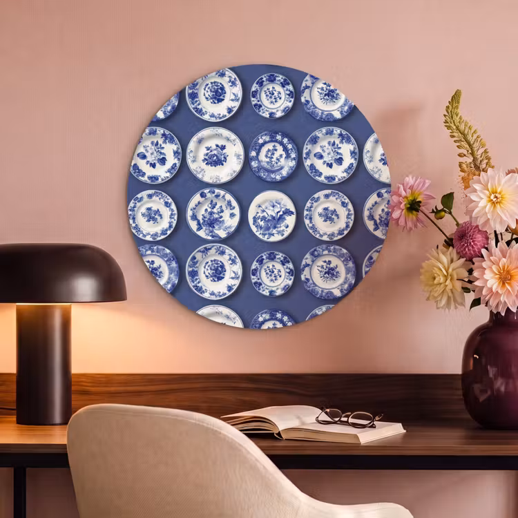 Borden - Floraal - Blauw Akoestische PET Vilt - Rond klein 838 -sfeer3