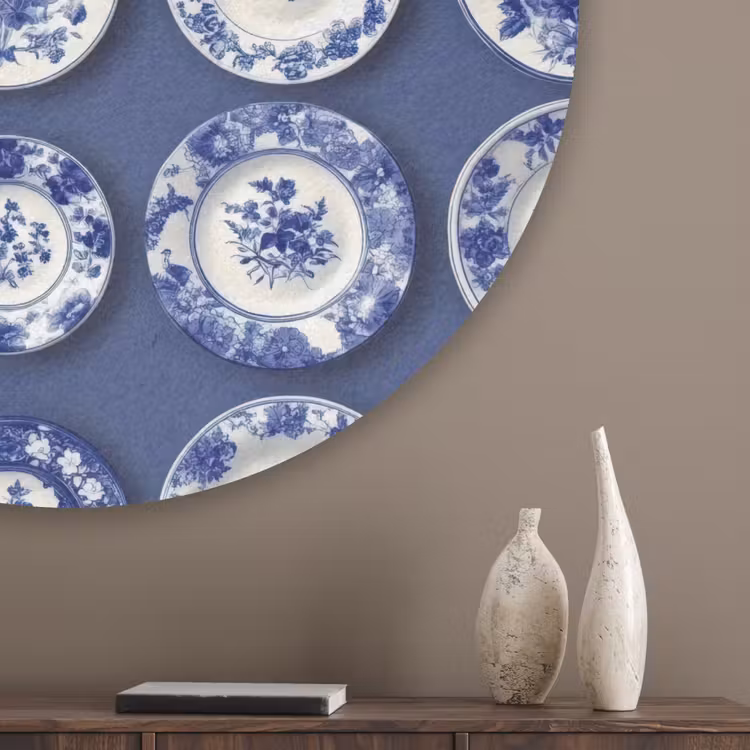 Borden - Floraal - Blauw Akoestische PET Vilt - Rond klein 838 -sfeer5_closeup