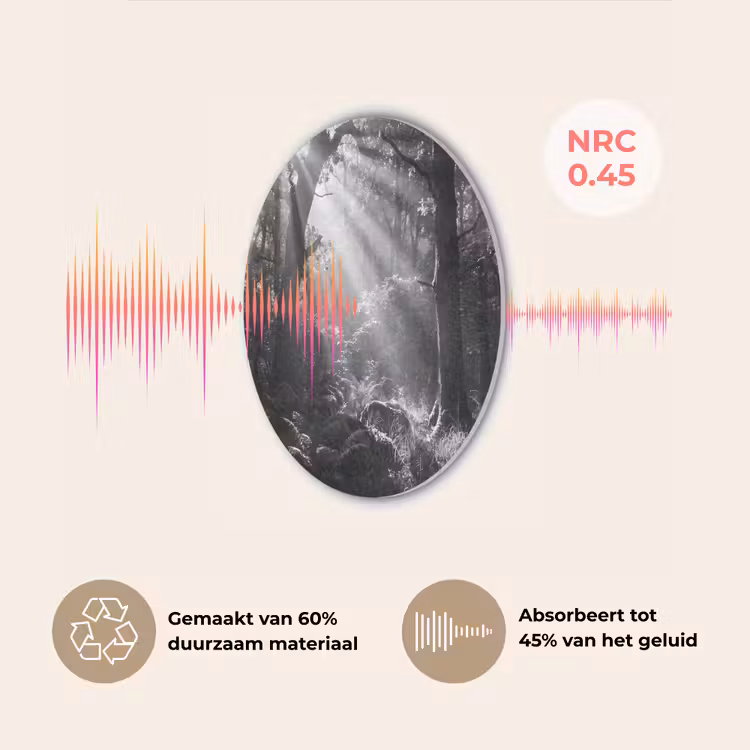 Bos - Lichtstralen - Natuur - Zwart-wit Akoestische PET Vilt - Rond klein -USP_NL