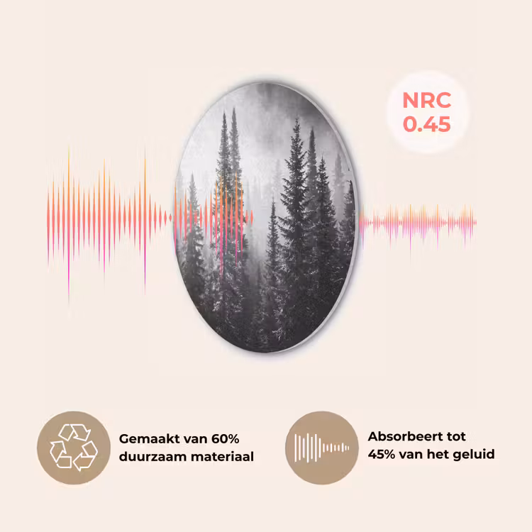Bos - Mist - Winter - Monochroom - Natuur Akoestische PET Vilt - Rond klein -USP_NL
