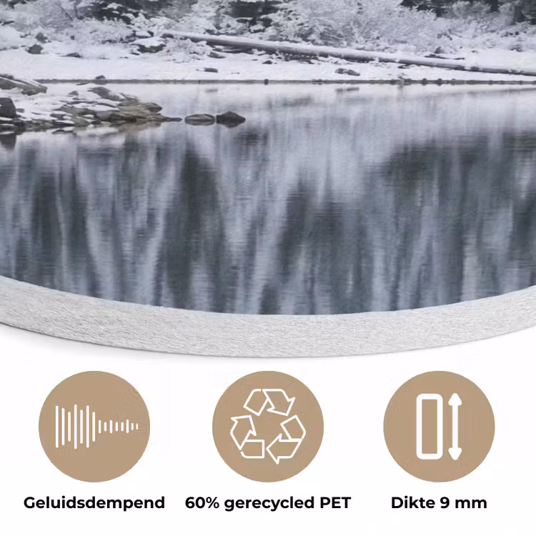 Bos - Reflectie - Meer - Winter - Serene Akoestische PET Vilt - Rond klein -closeup_NL